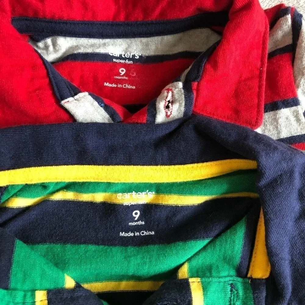 Carter’s Long Sleeve stripe Polo Rompers(lot of 2)